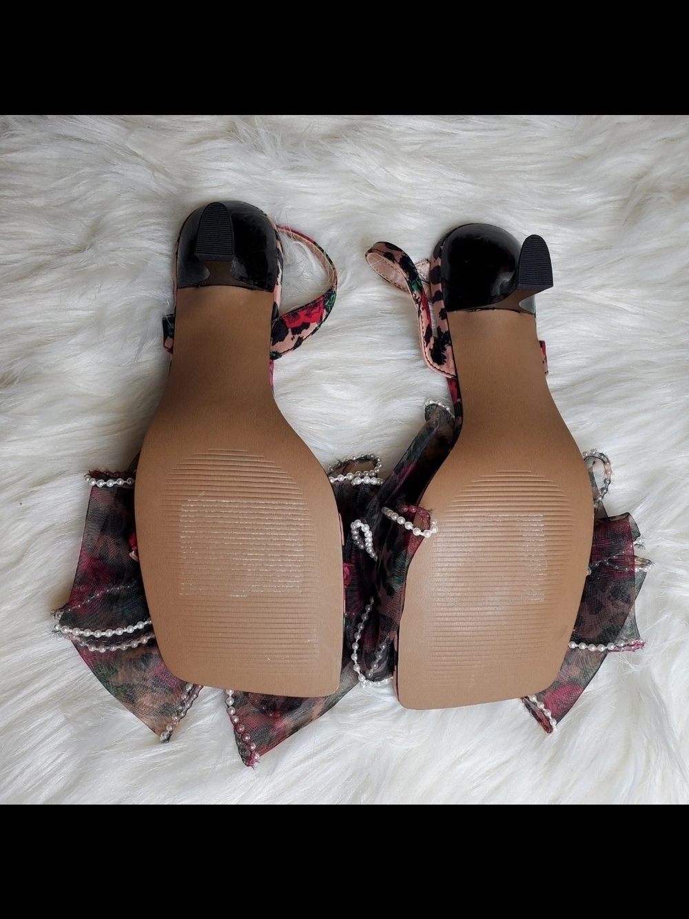 Betsey Johnson Floral Leopard Bow Slingback Sandals in Pink and Black - Picture 6 of 7